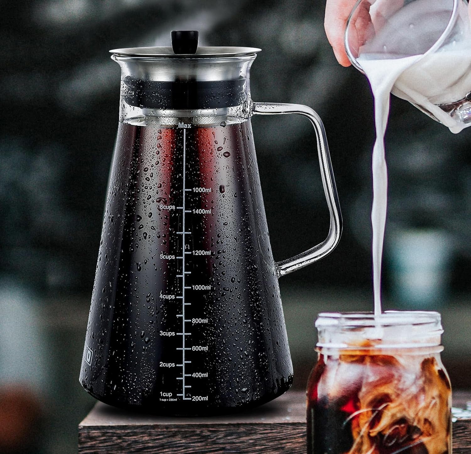 51Oz Cold Brew Maker, Borosilicate Glass Iced Coffee Tea Pitcher