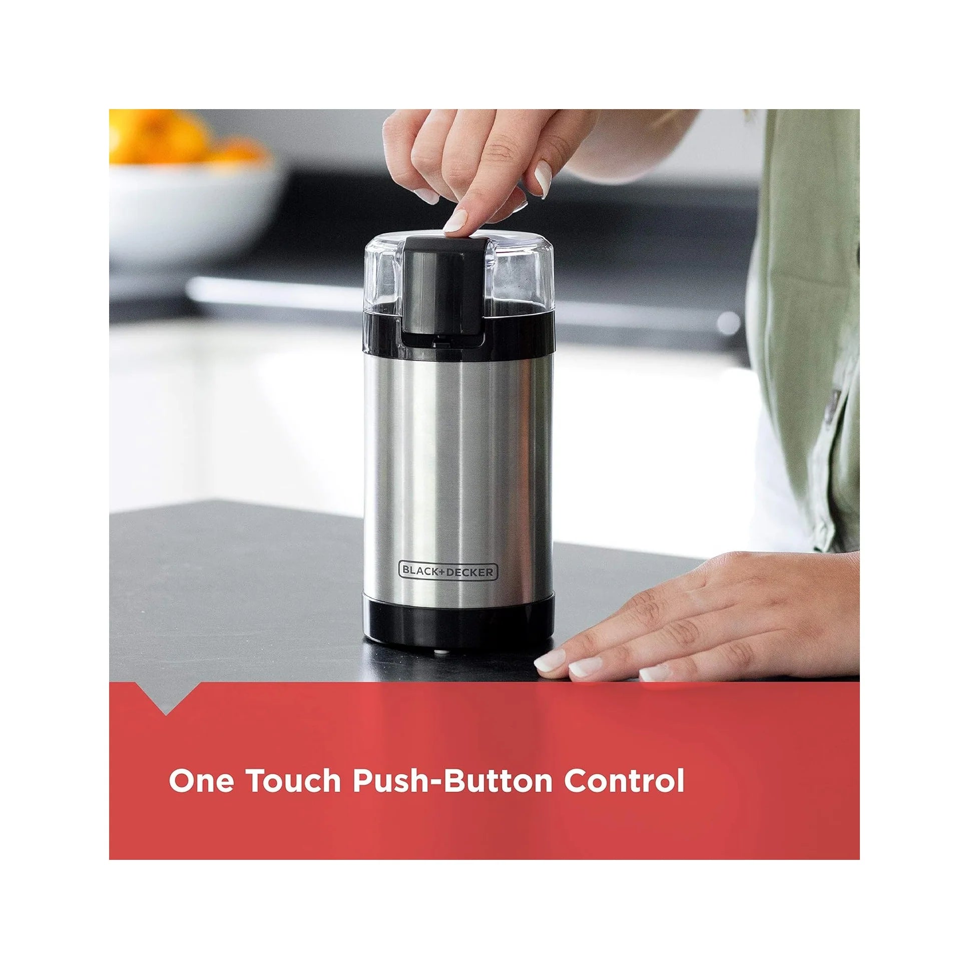 One Touch Coffee Grinder, 2/3 Cup Coffee Bean Capacity, Spice Grinder, One Touch Push-Button Control -150 Watts -Stainless Steel Blades