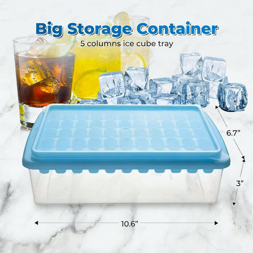 2Pack Ice Cube Tray with Lid and Bin for Freezer, Easy Release 55 Mini Ice Cube Tray with Cover, Storage Container, Scoop, Flexible Durable Plastic Nugget Ice Cube Mold & Bucket, BPA Free