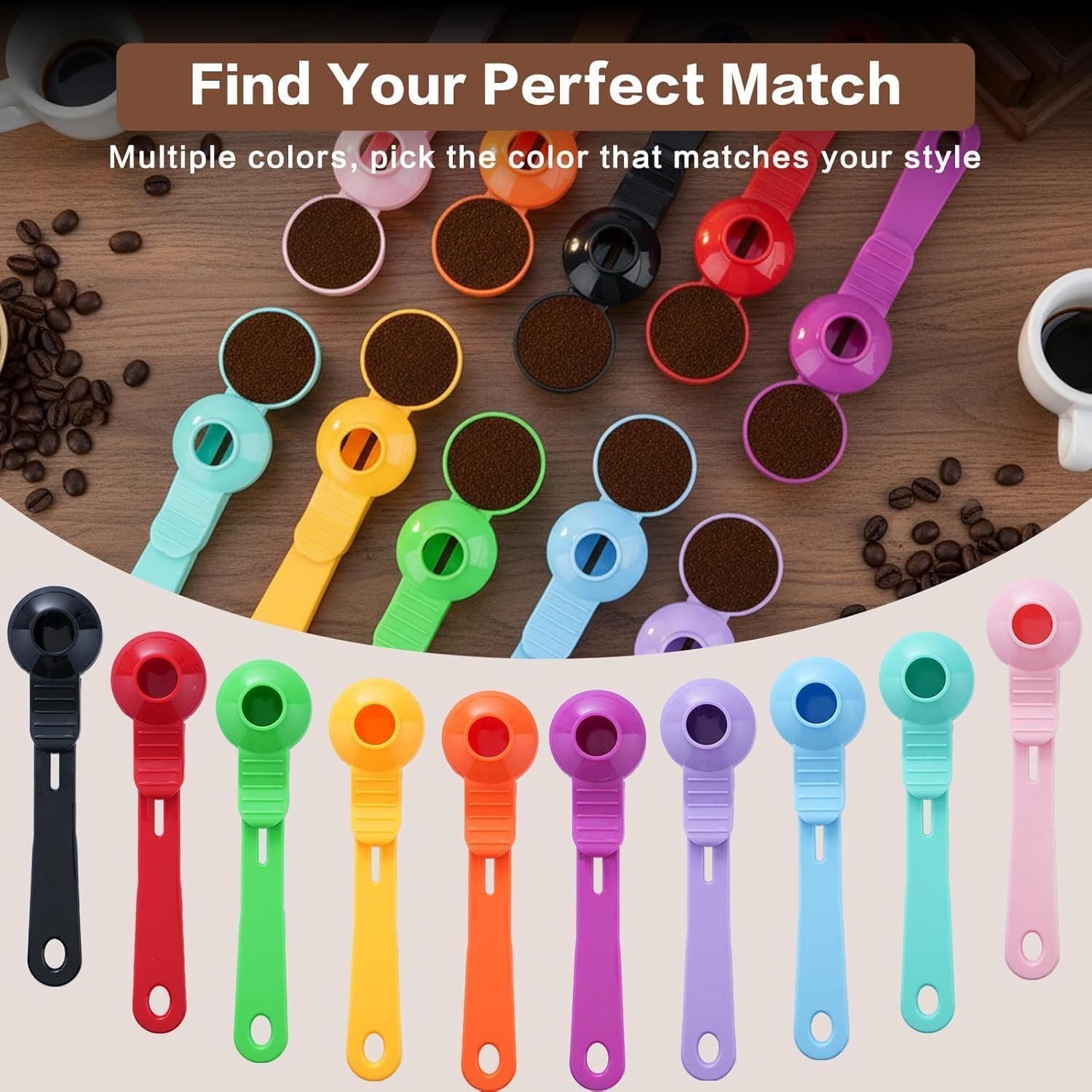 2-In-1 Coffee Scoop with Funnel, 2 Tbsp Measuring Spoon for Reusable K Cups, Ground Coffee, Protein Powder & Tea, Mess-Free Plastic Design（Transparent-2Pack）