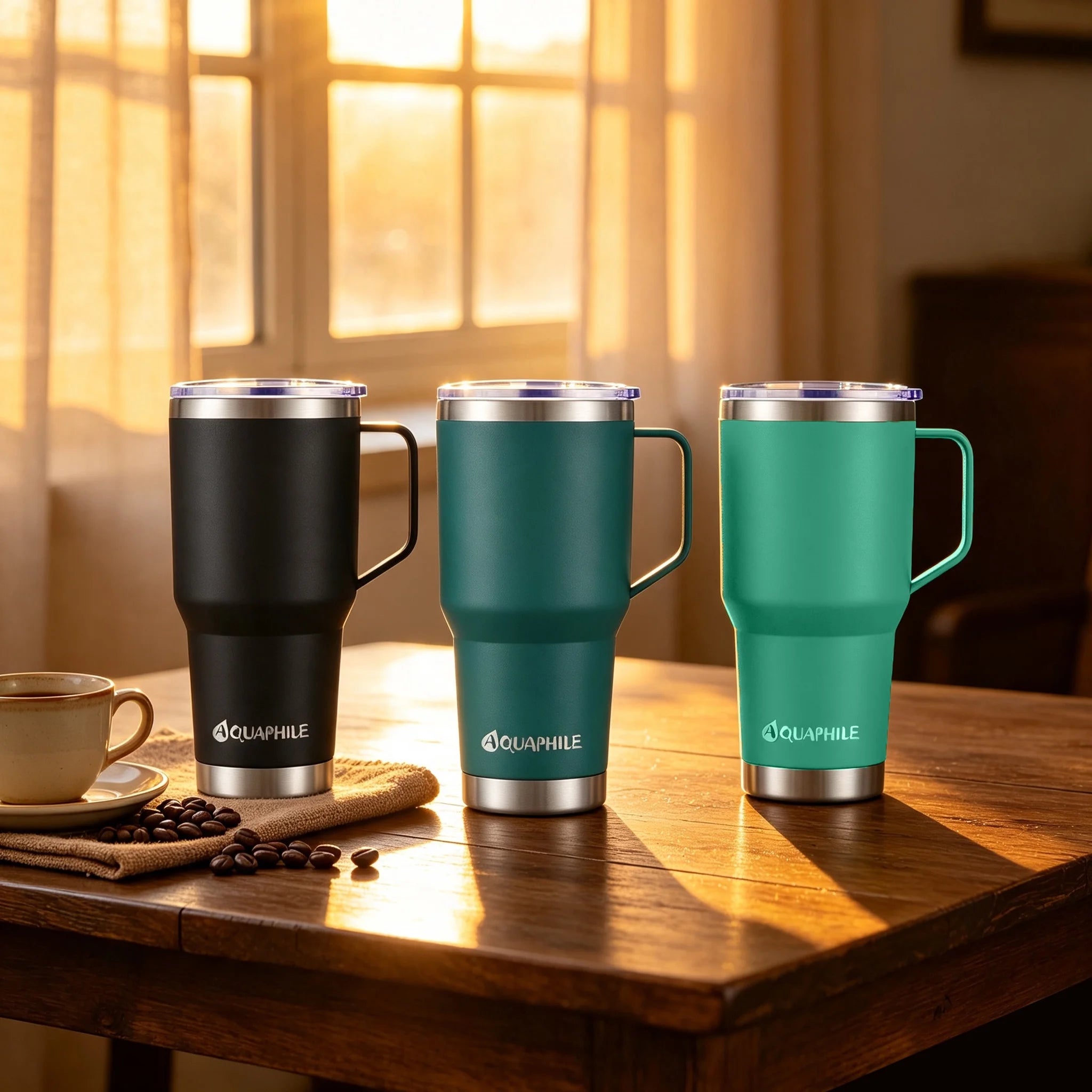 30Oz Stainless Steel Insulated Coffee Mug with Handle, Double Walled Vacuum Travel Cup with Lid & Straw, Reusable Thermal Coffee Cup, Portable Coffee Tumbler, Black