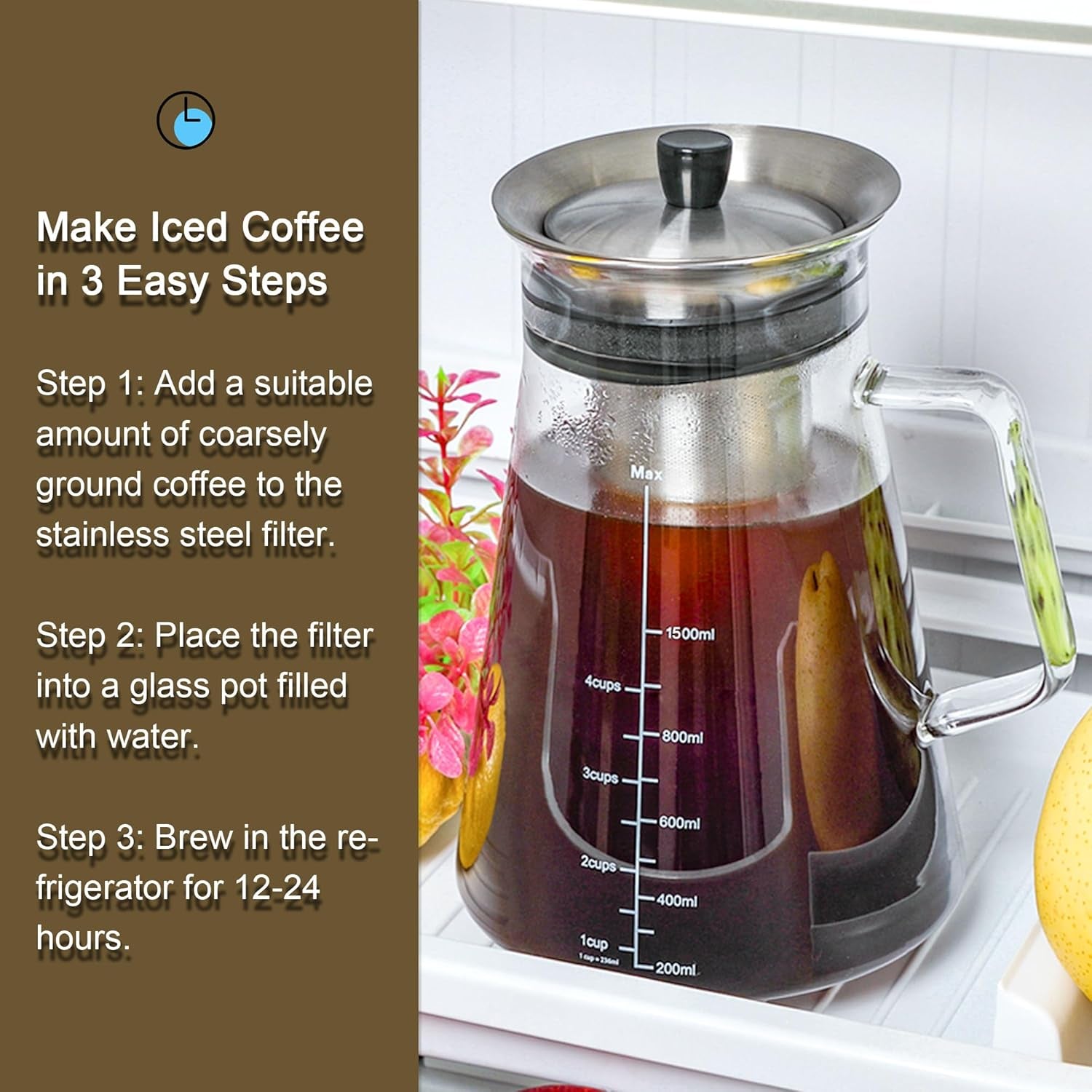 51Oz Cold Brew Maker, Borosilicate Glass Iced Coffee Tea Pitcher