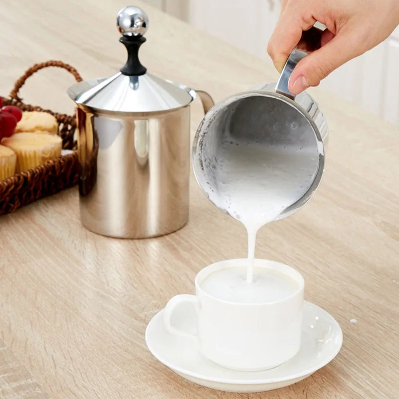 Manual Milk Frother Stainless Steel Hand Pump Creamer Double Mesh Coffee Milk Foam Frothing Pitcher Froth Maker Jug 400/800 ML