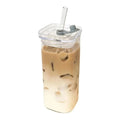 Square Heat Resistant Coffee Glass Cup with Lid and Straw Transparent Milk Tea Juice Cups Coffee Mug for Home Bar Drinkware