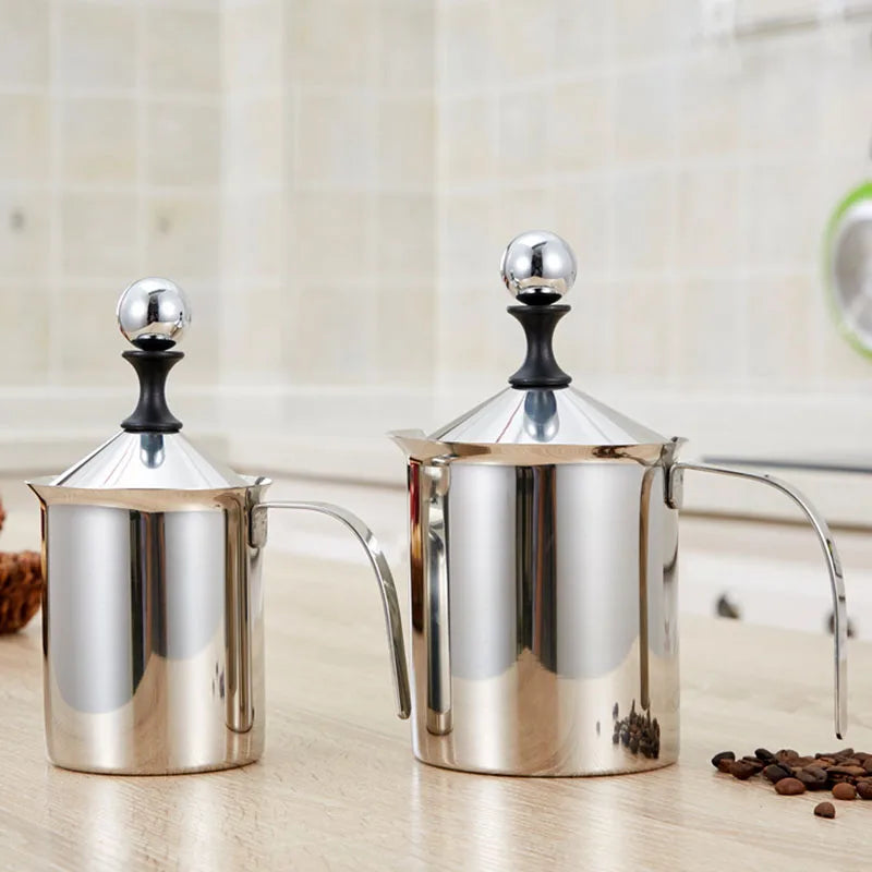 Manual Milk Frother Stainless Steel Hand Pump Creamer Double Mesh Coffee Milk Foam Frothing Pitcher Froth Maker Jug 400/800 ML