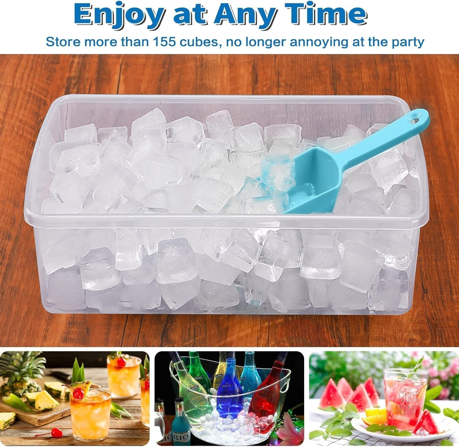 2Pack Ice Cube Tray with Lid and Bin for Freezer, Easy Release 55 Mini Ice Cube Tray with Cover, Storage Container, Scoop, Flexible Durable Plastic Nugget Ice Cube Mold & Bucket, BPA Free
