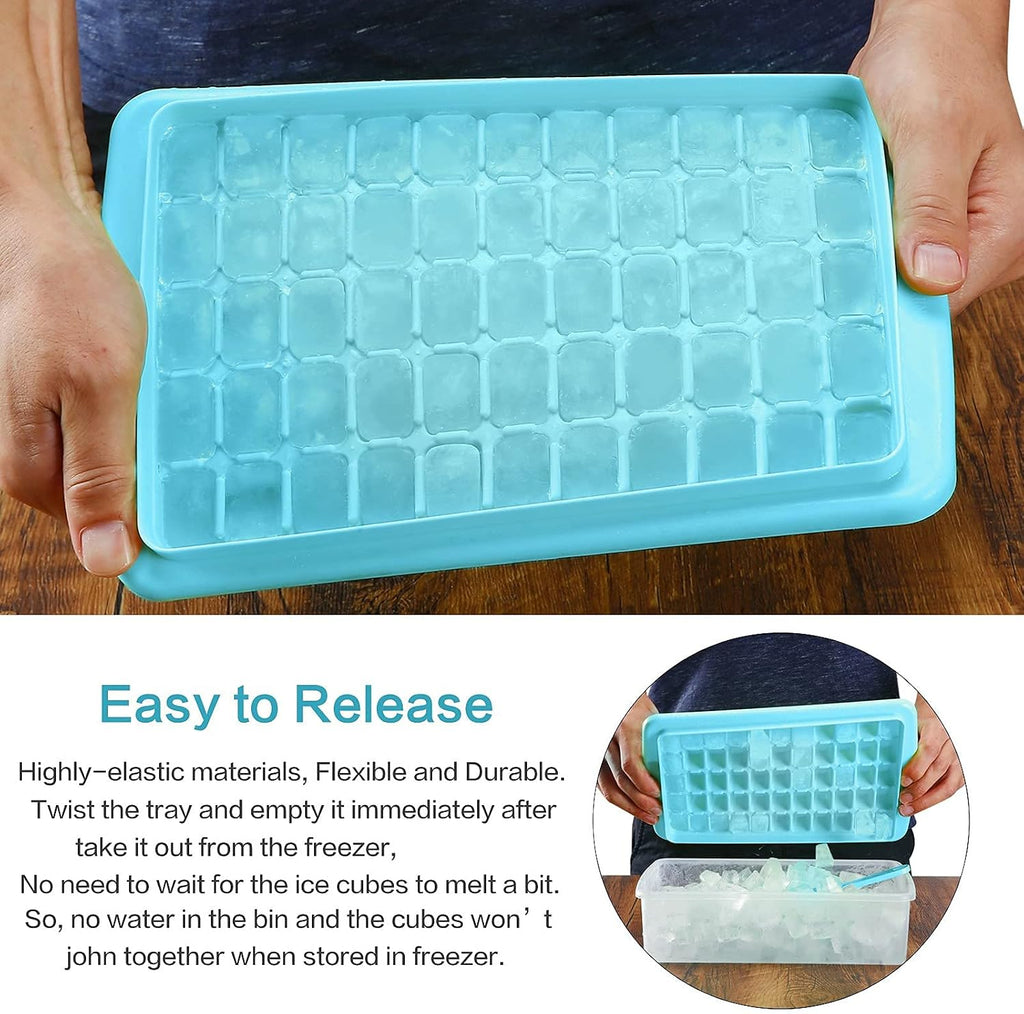 2Pack Ice Cube Tray with Lid and Bin for Freezer, Easy Release 55 Mini Ice Cube Tray with Cover, Storage Container, Scoop, Flexible Durable Plastic Nugget Ice Cube Mold & Bucket, BPA Free