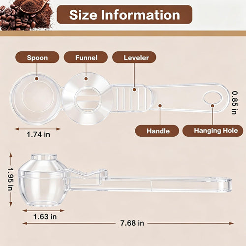 2-In-1 Coffee Scoop with Funnel, 2 Tbsp Measuring Spoon for Reusable K Cups, Ground Coffee, Protein Powder & Tea, Mess-Free Plastic Design（Transparent-2Pack）