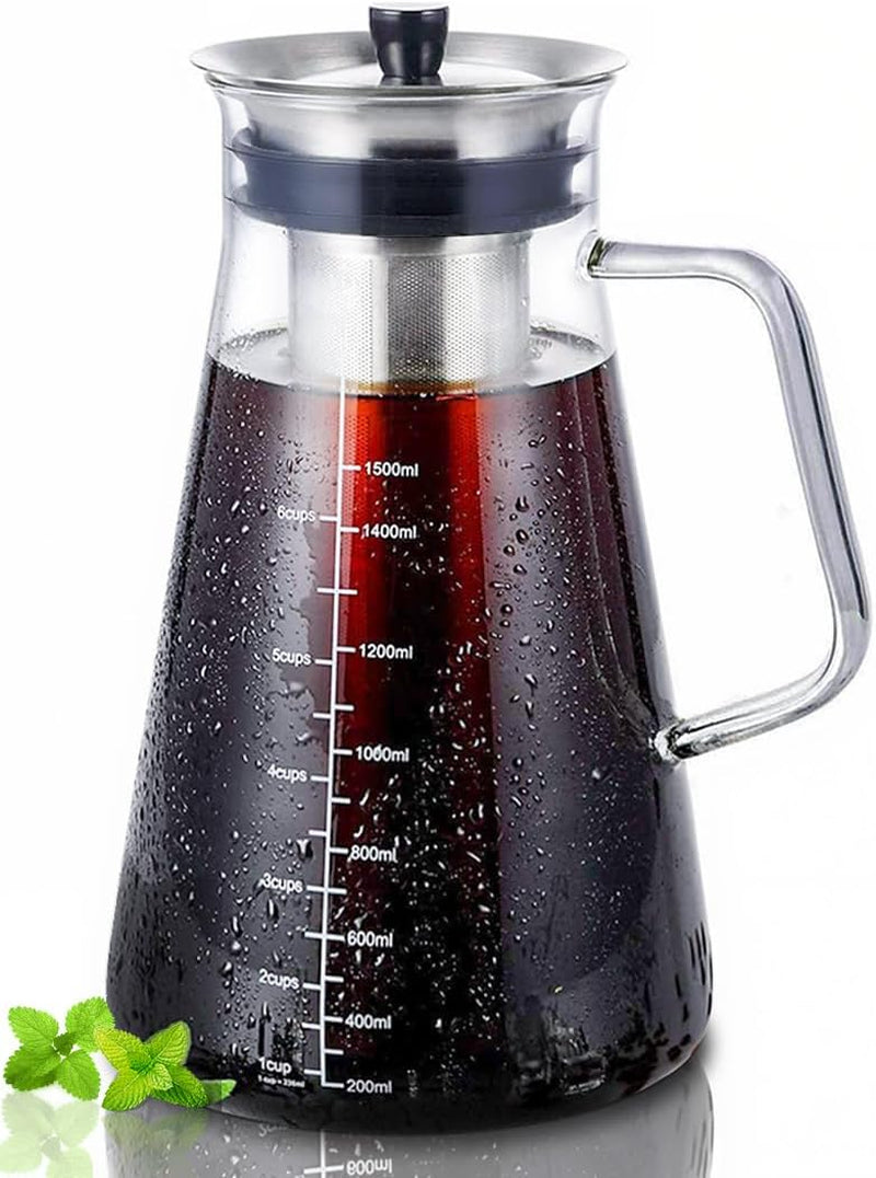 51Oz Cold Brew Maker, Borosilicate Glass Iced Coffee Tea Pitcher