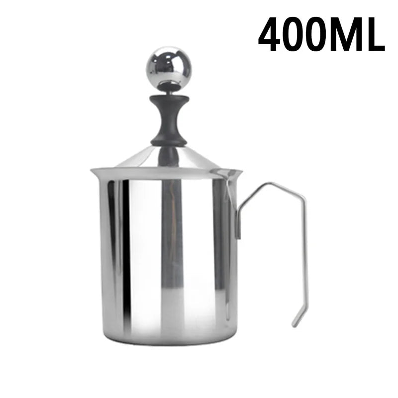 Manual Milk Frother Stainless Steel Hand Pump Creamer Double Mesh Coffee Milk Foam Frothing Pitcher Froth Maker Jug 400/800 ML