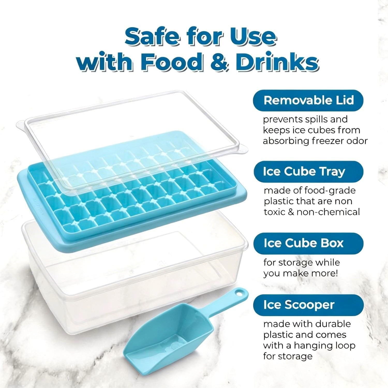 2Pack Ice Cube Tray with Lid and Bin for Freezer, Easy Release 55 Mini Ice Cube Tray with Cover, Storage Container, Scoop, Flexible Durable Plastic Nugget Ice Cube Mold & Bucket, BPA Free