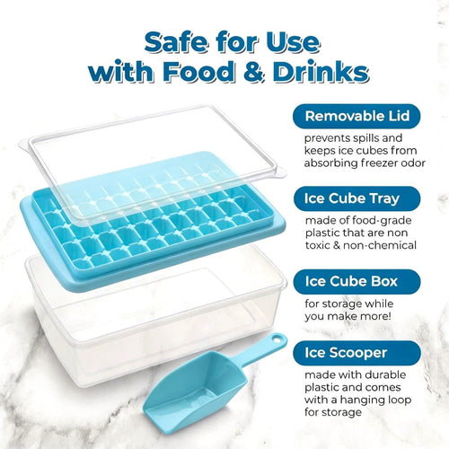 2Pack Ice Cube Tray with Lid and Bin for Freezer, Easy Release 55 Mini Ice Cube Tray with Cover, Storage Container, Scoop, Flexible Durable Plastic Nugget Ice Cube Mold & Bucket, BPA Free