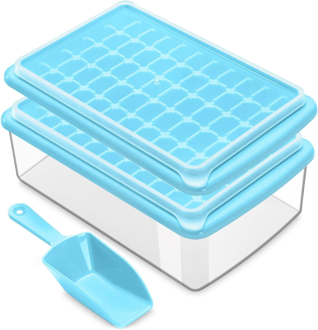 2Pack Ice Cube Tray with Lid and Bin for Freezer, Easy Release 55 Mini Ice Cube Tray with Cover, Storage Container, Scoop, Flexible Durable Plastic Nugget Ice Cube Mold & Bucket, BPA Free