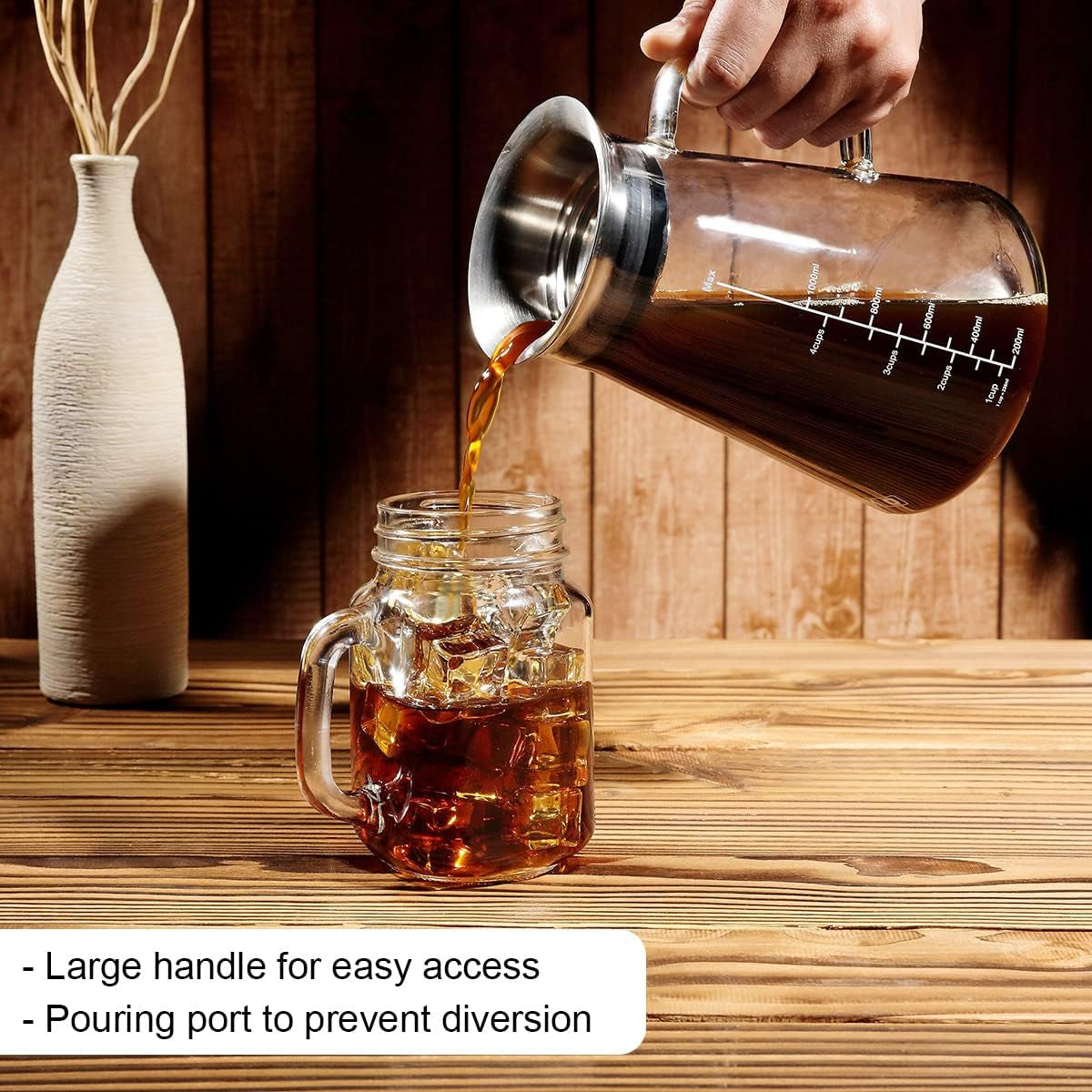 51Oz Cold Brew Maker, Borosilicate Glass Iced Coffee Tea Pitcher