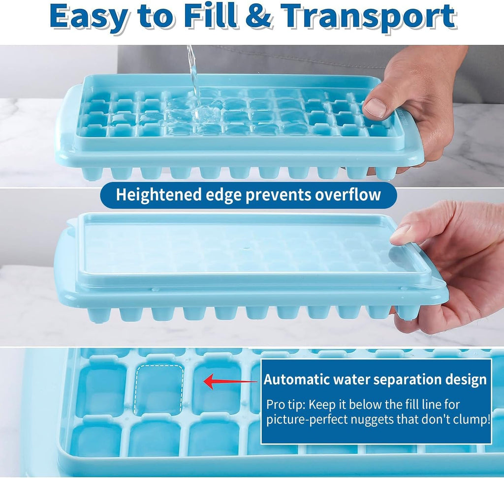 2Pack Ice Cube Tray with Lid and Bin for Freezer, Easy Release 55 Mini Ice Cube Tray with Cover, Storage Container, Scoop, Flexible Durable Plastic Nugget Ice Cube Mold & Bucket, BPA Free