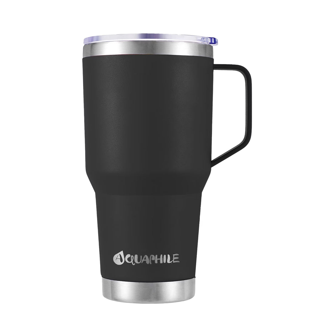 30Oz Stainless Steel Insulated Coffee Mug with Handle, Double Walled Vacuum Travel Cup with Lid & Straw, Reusable Thermal Coffee Cup, Portable Coffee Tumbler, Black