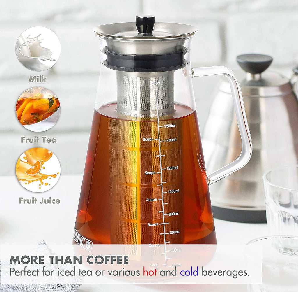 51Oz Cold Brew Maker, Borosilicate Glass Iced Coffee Tea Pitcher