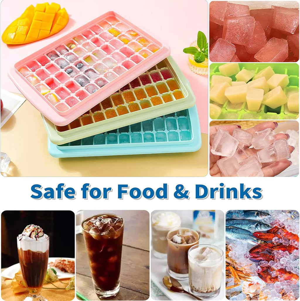 2Pack Ice Cube Tray with Lid and Bin for Freezer, Easy Release 55 Mini Ice Cube Tray with Cover, Storage Container, Scoop, Flexible Durable Plastic Nugget Ice Cube Mold & Bucket, BPA Free